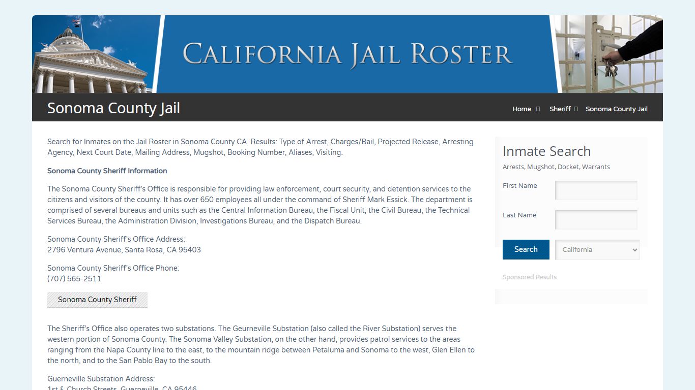 Sonoma County Jail | Jail Roster Search