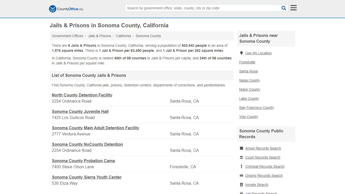 Jails & Prisons - Sonoma County, CA (Inmate Rosters & Records)